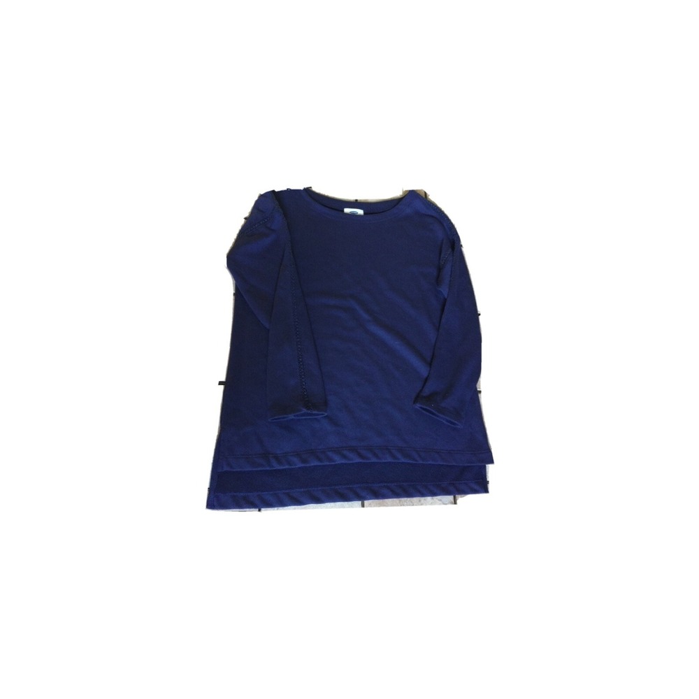 Old Navy Womens Navy Blue Crochet Lace Trim High Low Long Sleeve Top XS